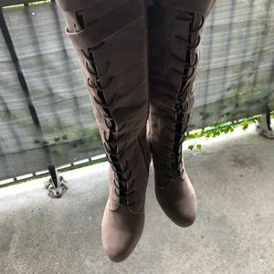 Taupe lace-up wedge boots
